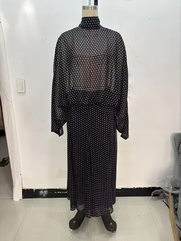 Dames Vintage Stippenprint Overhemd En Midi Rok Set Elegant Strik Chiffon Gevoel Top And Bottom Zomer Casual Mode Tweedelig Pak
