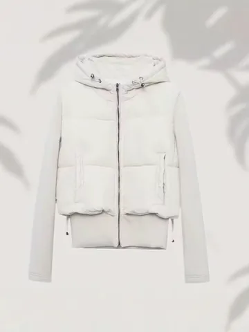 Women's Hooded Padded Jacket Patchwork Quilted Slim Fit Zipper Coat Polyester Padded Outwear For Autumn Winter Casual Daily