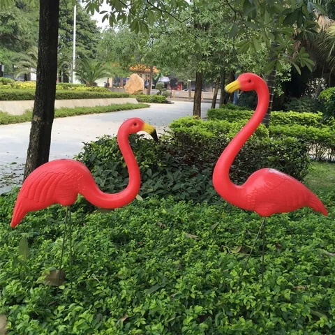 Simulation HDPE Plastic Pink Flamingo Statues Garden Yard Decoration Realistic Animal Ornaments With Metal Stakes Wedding Party Prop