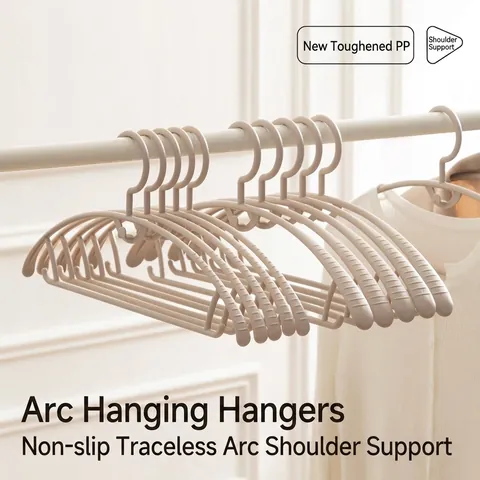 PP Plastic Arc Shoulder Hangers Non Slip Seamless Wardrobe Storage Support For Coats Sweaters Clothes Drying Space Saving Home Organizer