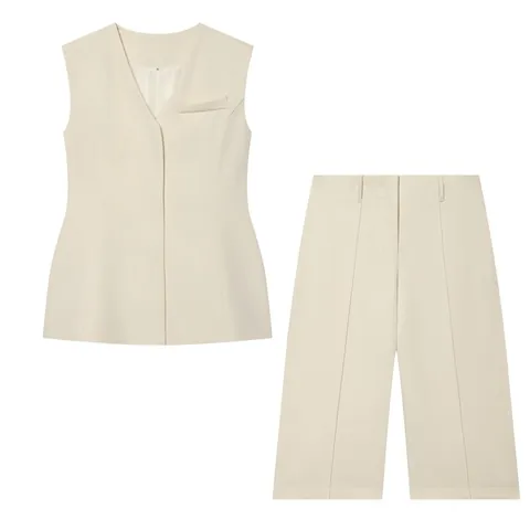 Women V-Neck Sleeveless Vest And High Waist Wide Leg Shorts Top And Bottom Solid Color Streetwear Summer Casual Outfits