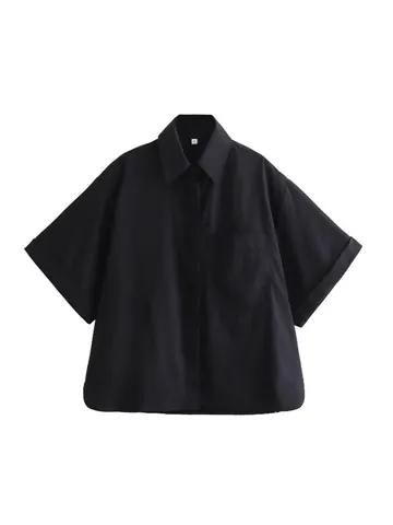Women Casual Polyester Lapel Single Breasted Short Sleeve Shirt With Pocket Stripe Solid Color Urban Commute Fashion Top Blouse