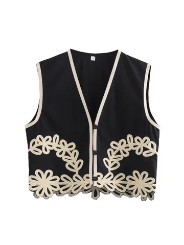 Women's Vintage Embroidered Vest Top Mini Skirt Bottom And Wide Leg Pants Bottom Boho Floral Polyester Clothes Outfit For Women