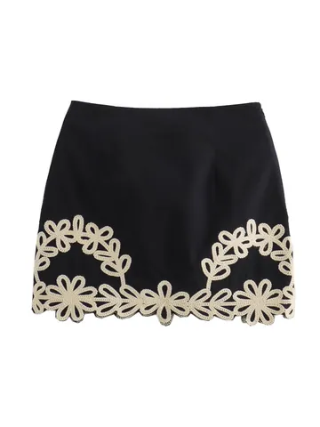 Women's Vintage Embroidered Vest Top Mini Skirt Bottom And Wide Leg Pants Bottom Boho Floral Polyester Clothes Outfit For Women