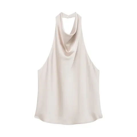 Women's Elegant Halter Cowl Neck Satin Top Sleeveless Backless Silky Tank Top For Summer Party Office Commuter Fashion