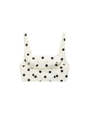 Conjunto de Top Corto y Falda Midi a Lunares para Mujer Cuello Cuadrado Sin Mangas y Falda Fruncida Asimétrica Dos Piezas