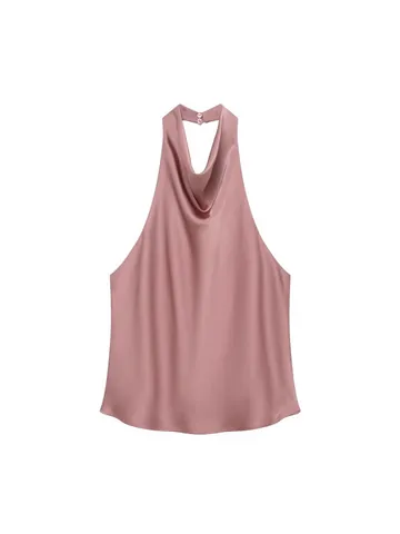 Women Sexy Halter Neck Backless Satin Top Elegant Cowl Neck Polyester Camisole Party Clubwear Evening Sleeveless Solid Top