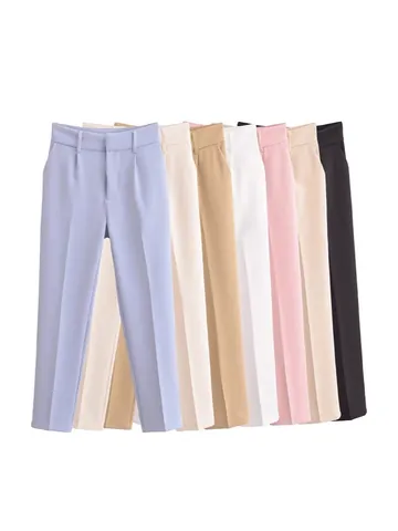 Women High Waist Casual Suit Pants Fashion Minimalist Solid Color Pleated Straight Leg Bottoms For Office Vacation Trousers