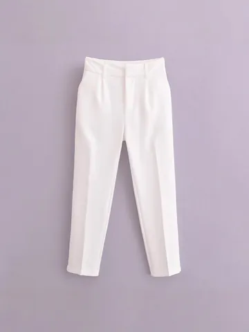 Women High Waist Casual Suit Pants Fashion Minimalist Solid Color Pleated Straight Leg Bottoms For Office Vacation Trousers