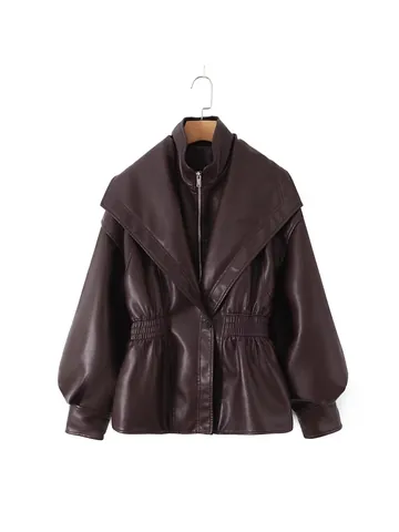 Giacca in Pelle Sintetica da Donna Colletto a Doppio Strato Aderente Moto Biker Streetwear Stile Punk Top