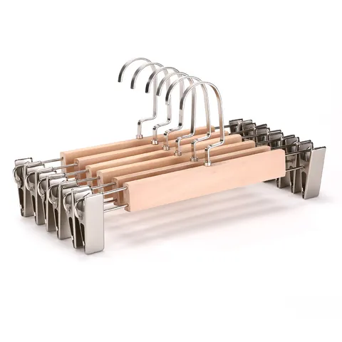 Minimalistische Massivholz Hosenbügel Mit Verstellbaren Metallklammern Rutschfeste Bügel Für Hosen Röcke Schrankaufbewahrung