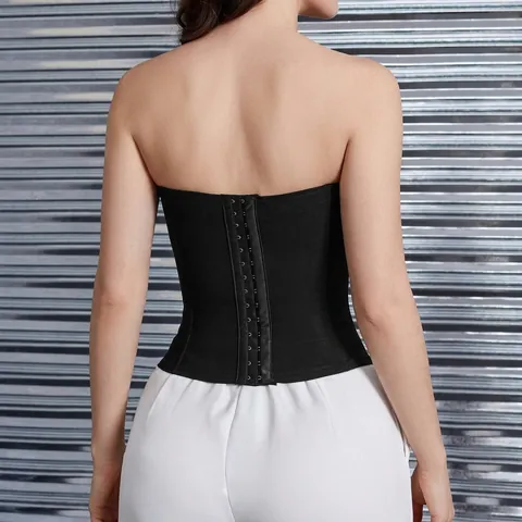 Haut Corset en Poliester Style Streetwear Occidental pour Femmes Avec Décoration Cravate de Contraste Baleines Haut Bandeau Sexy