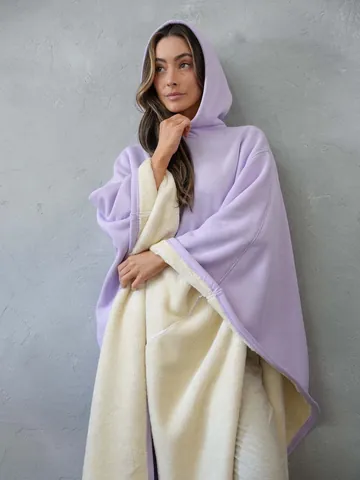 Giacca Mantella Poncho Oversize con Cappuccio Stile Punk Unisex Invernale Caldo Foderato in Pile Capispalla Lungo Uomo Donna