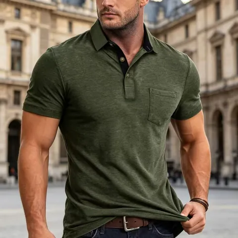Men's Short Sleeve Polo Shirt Moisture Wicking Breathable Lapel Top For Summer Casual Fashion Patchwork Design Polo Shirt
