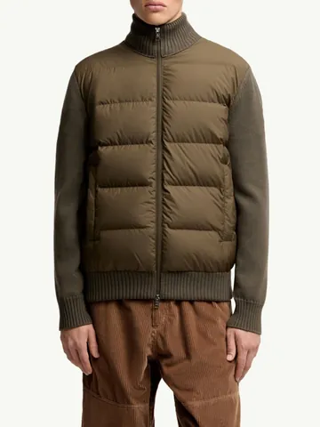 Men Casual Polyester Padded Bomber Jacket With Stand Collar Ribbed Knit Patchwork Sleeves Quilted Zipper Coat Outerwear