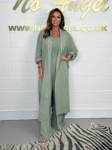 Women Plus Size Wide Leg Jumpsuit Long Cardigan Set Summer Viscose Two Piece Outfit Solid Halter Jumpsuit Top And Bottom