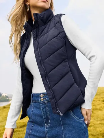 Chaleco Acolchado con Cuello Alto para Mujer Chaqueta sin Mangas Cálida con Cremallera y Bolsillos Top Casual Ropa de Abrigo