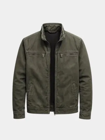 Chaqueta de Trabajo de Algodón Vintage para Hombre Ajuste Holgado Cuello Alto Cremallera Cortavientos Con Múltiples Bolsillos