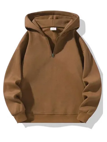 Γυναικείο Oversized Hoodie με Μισό Φερμουάρ Μονόχρωμο Casual Φούτερ Πολυεστέρας Πεσμένοι Ώμοι Πλεκτές Μανσέτες Τοπ