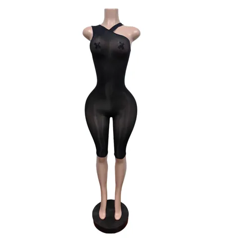 Women Off Shoulder Glossy Jumpsuit Viscose Fiber High Stretch Tight Fit Capri Bodysuit For Yoga Sports Casual Party Wear