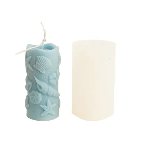 Cylinder Silicone Candle Mold Marine Life Sea Star Shell Relief DIY Aromatherapy Candle Gypsum Mold Home Decor Craft