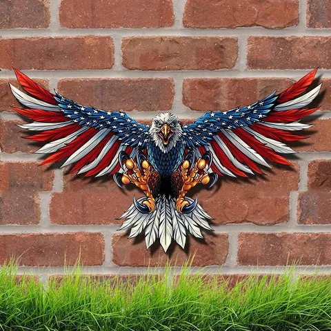 Decorazione da Parete in Metallo con Aquila Calva e Bandiera Americana Scultura d'Arte da Appendere Patriottica per Casa Ufficio