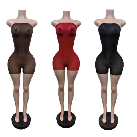 Damen Sexy Bandeau Ärmelloser Playsuit Hochelastisch Merzerisierte Viskose Enger Jumpsuit Trägerloser Einfarbiger Bodycon Kurzer Bodysuit