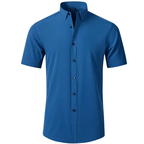 Camicia da Uomo Business Casual a Maniche Corte Elasticizzata 4 Vie Antipiega Senza Stiro Tinta Unita Slim Fit