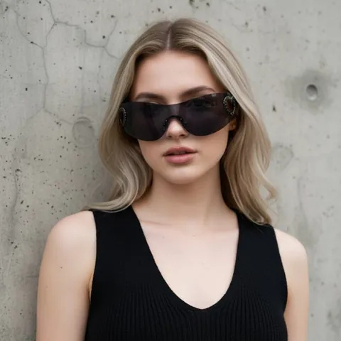 Women Y2K Rimless Sunglasses Retro Fashion Heart Decor One Piece Gradient Lenses Shield Sunglasses For Street Style Party UV400