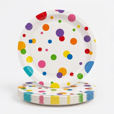 Polka Dot Birthday Party Disposable Tableware Rainbow Happy Birthday Paper Plates Cups Napkins Cutlery For Kids Decoration