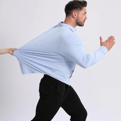 Men's High Stretch Seamless Long Sleeve Shirt Non-Iron Anti-Wrinkle Ice Silk Cooling Sun Protection Business Casual Top