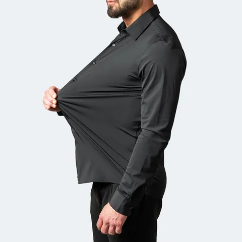 Men Slim Fit Stretch Casual Shirt Non-Iron Polyester Spandex Long Short Sleeve Button Down Shirt Business Formal Top