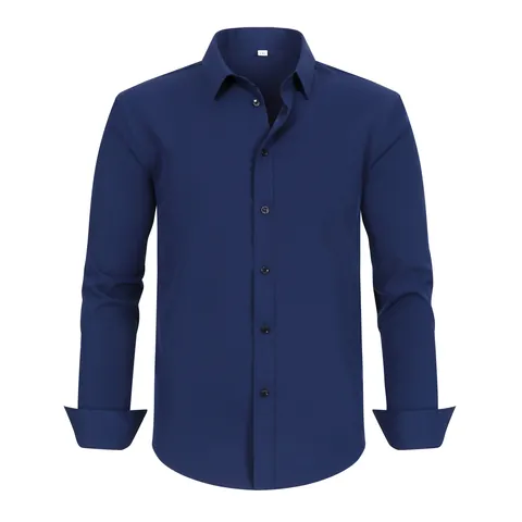 Chemise Homme Grande Taille Manches Longues Extensible 4 Sens Anti-Rides Business Décontracté Sans Repassage Couleur Unie