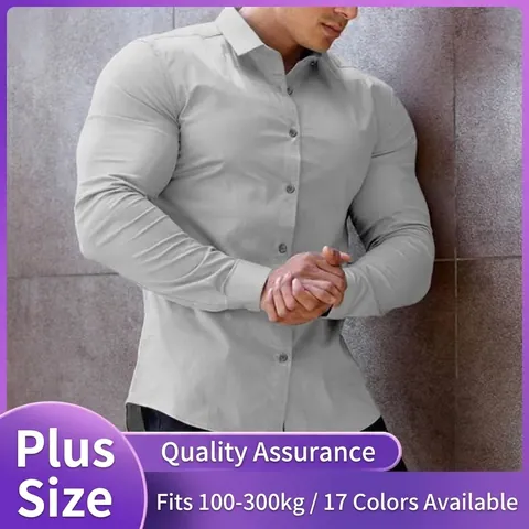 Chemise Homme Grande Taille Manches Longues Extensible 4 Sens Anti-Rides Business Décontracté Sans Repassage Couleur Unie