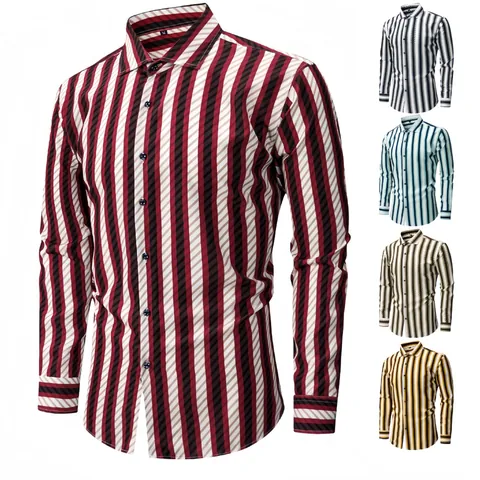 Herren Kariert Gestreift Langarmhemd Digitaldruck Business Casual Euro Plus Size Stretch Polyester Bügelfrei Top