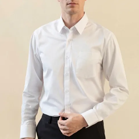 Herren Business Casual Langarm Hemd Bügelfrei Antifalten Formales Weißes Hemd Stickerei Top Reguläre Passform Button Down