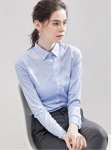 Camicia da Donna Professionale in Fibra di Bamboo Manica Lunga Senza Stiro Resistente alle Pieghe Slim Fit Bianca Grigia Blu