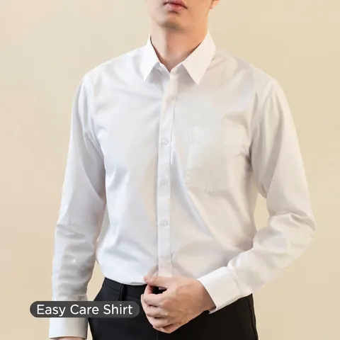 Camicia da Uomo Business Casual Manica Lunga Senza Stiro Antipiega Formale Bianca Ricamo Top Vestibilità Regolare Button Down