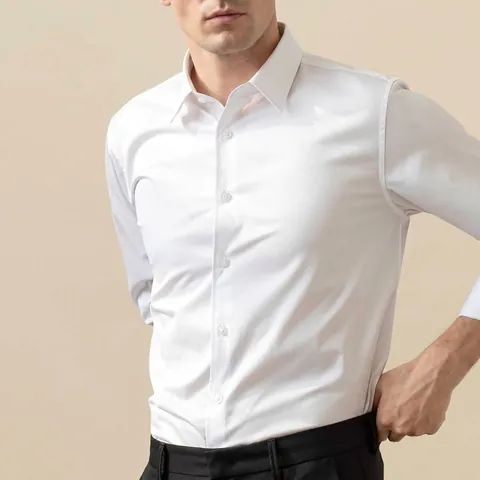 Camicia da Uomo Business Casual Manica Lunga Senza Stiro Antipiega Formale Bianca Ricamo Top Vestibilità Regolare Button Down