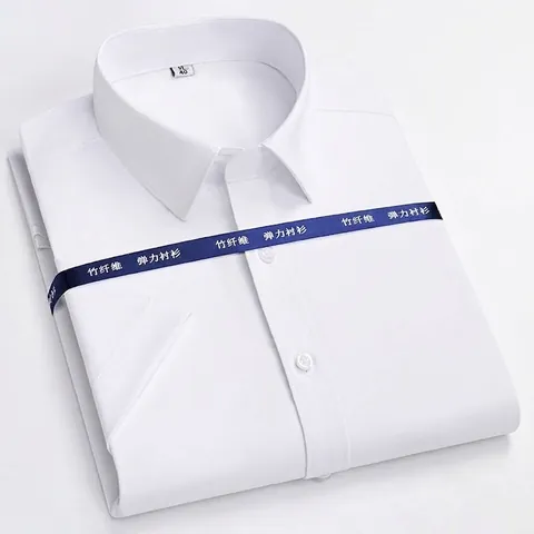 Chemise Homme Fibre de Bambou Manches Courtes Business Décontracté Rafraîchissant Infroissable Sans Repassage Haut