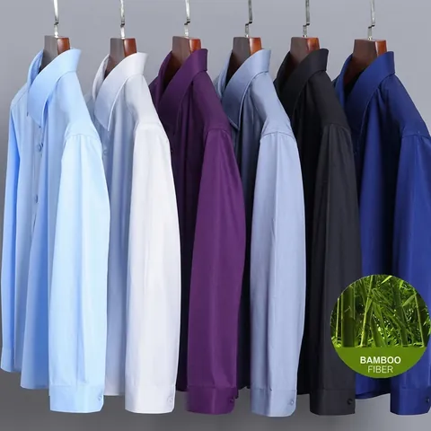 Camisa Profesional de Negocios de Fibra de Bambú de Manga Larga para Hombre y Mujer Sin Planchado Elástica Uniforme de Trabajo Formal Color Sólido Ajustada