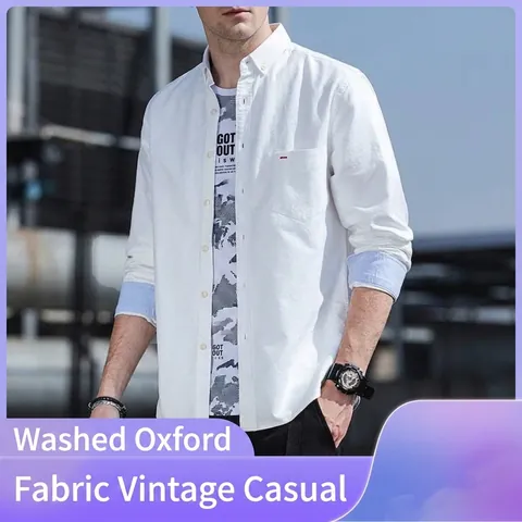 Heren Katoen Oxford Overhemd Casual Losse Button Down Lange Mouw Korte Mouw Werkhemd Retro Effen Top