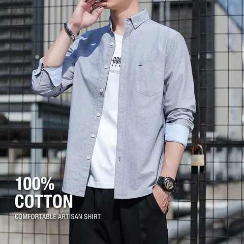 Heren Katoen Oxford Overhemd Casual Losse Button Down Lange Mouw Korte Mouw Werkhemd Retro Effen Top