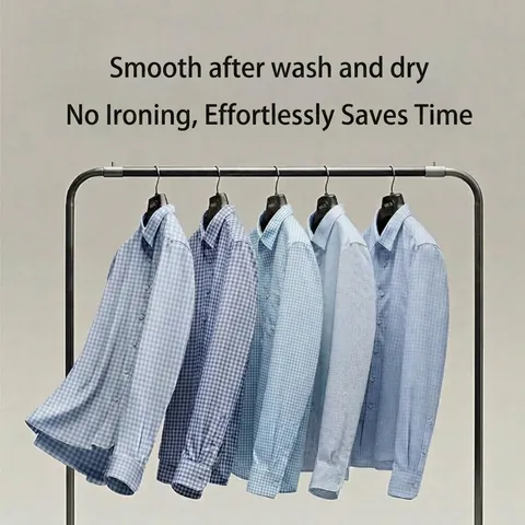 Camisa de Hombre Negocios Casual Manga Larga Mezcla de Acetato Poliéster Sin Plancha Resistente a las Arrugas Gingham Cuadros