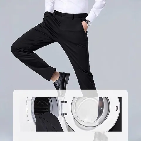 Men Straight Leg Business Casual Suit Pants Non-Iron Stretch Breathable Wrinkle Resistant Lightweight Commuter Trousers For Summer