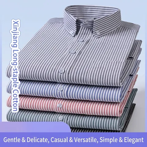 Camicia Oxford a Righe da Uomo a Manica Lunga Casual in Cotone con Colletto Button Down Vestibilità Regolare