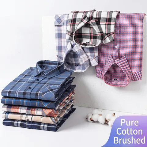 Camicia da Uomo Casual 100% Cotone Spazzolato a Quadri a Maniche Lunghe Classica Camicia di Flanella Bottoni per Ufficio Quotidiano