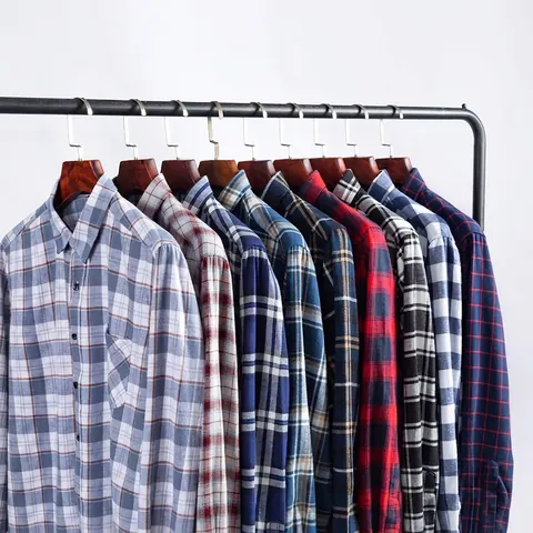Camicia da Uomo Casual 100% Cotone Spazzolato a Quadri a Maniche Lunghe Classica Camicia di Flanella Bottoni per Ufficio Quotidiano