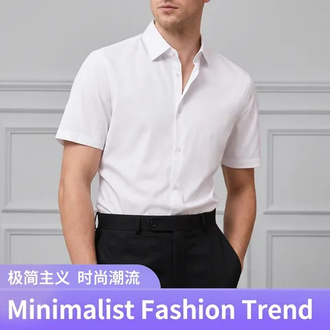 Camicia Business da Uomo a Maniche Corte Misto Cotone Antipiega Bianco Blu Spigato Lavoro Professionale Formale Top