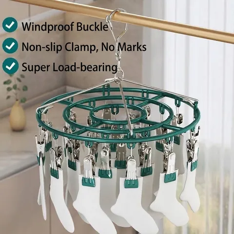 Circular Stainless Steel Drying Rack Multi Clip Nano Silicone Coated Hanger For Socks Underwear Baby Clothes Home Storage